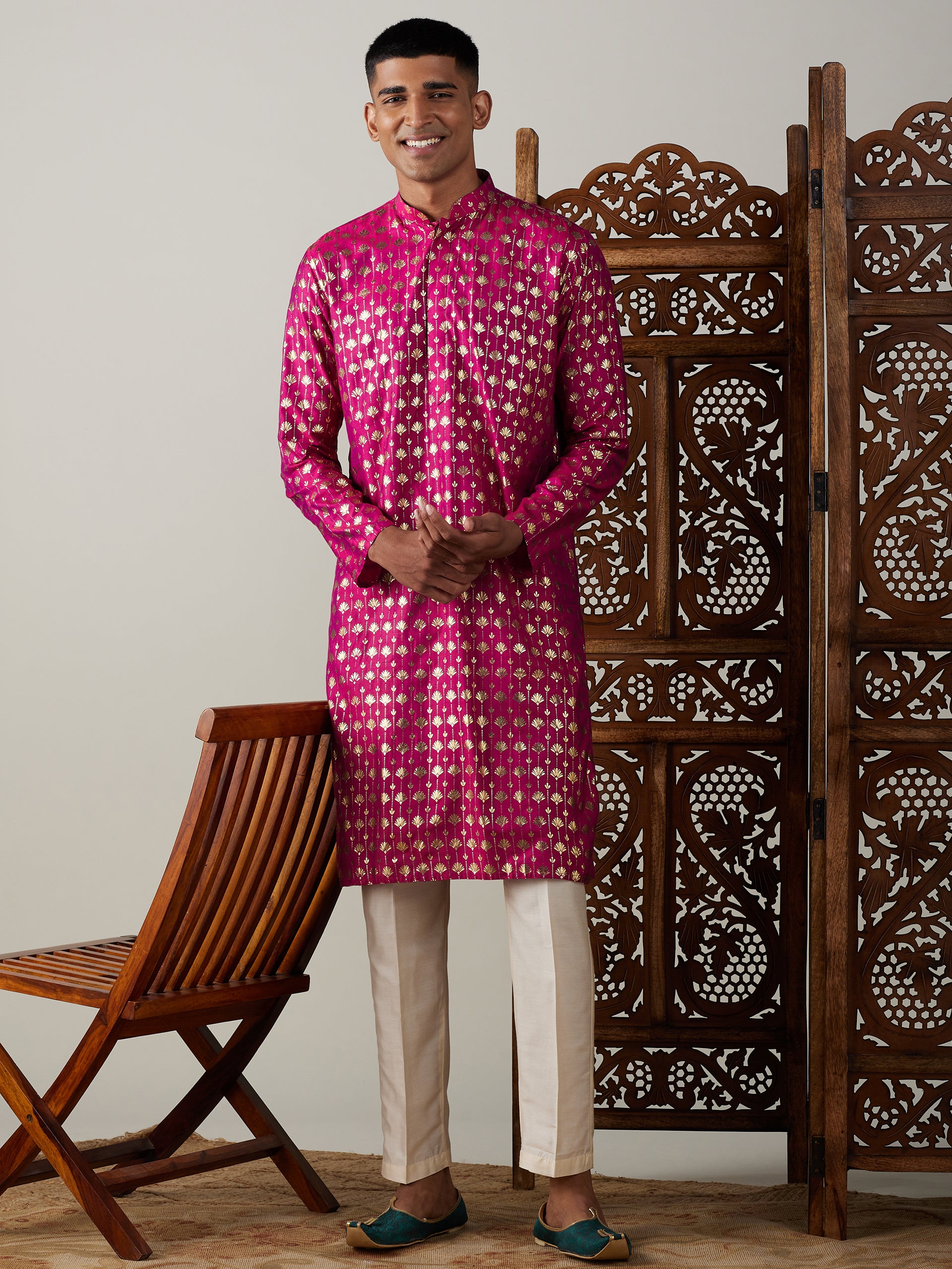 Men's Pink Viscose Straight Kurta Pyjama Set