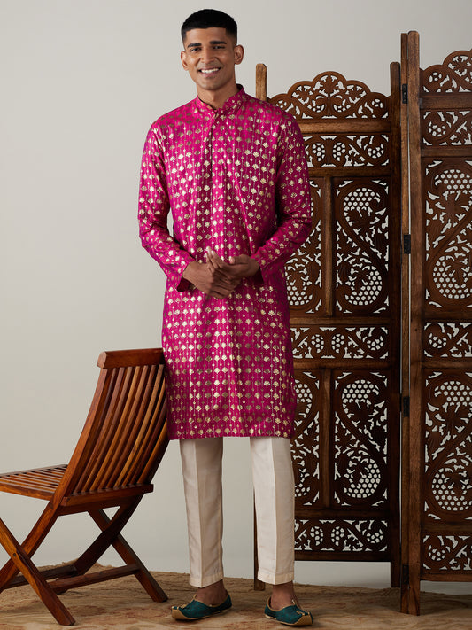 Men's Pink Viscose Straight Kurta Pyjama Set