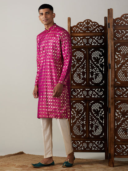 Men's Pink Viscose Straight Kurta Pyjama Set