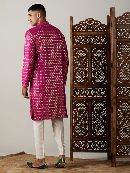 Men's Pink Viscose Straight Kurta Pyjama Set