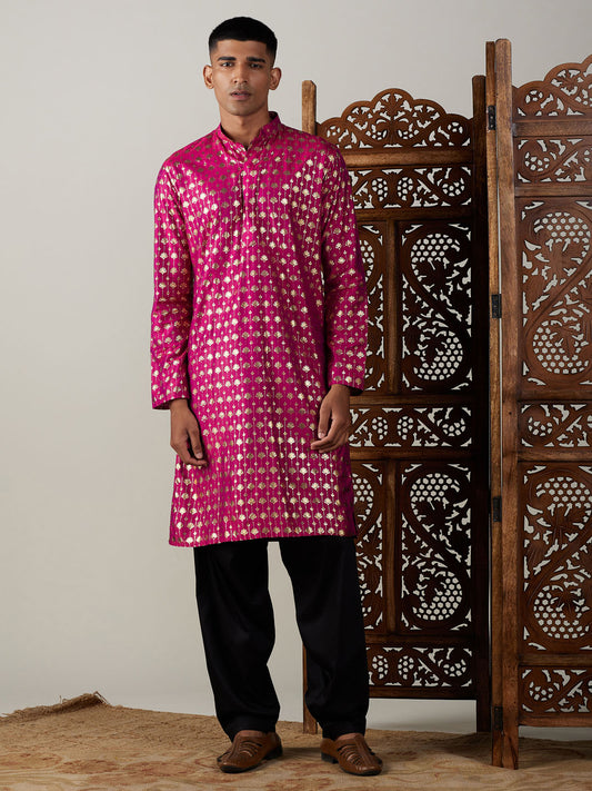 Men's Pink Viscose Straight Kurta and Patiala Set