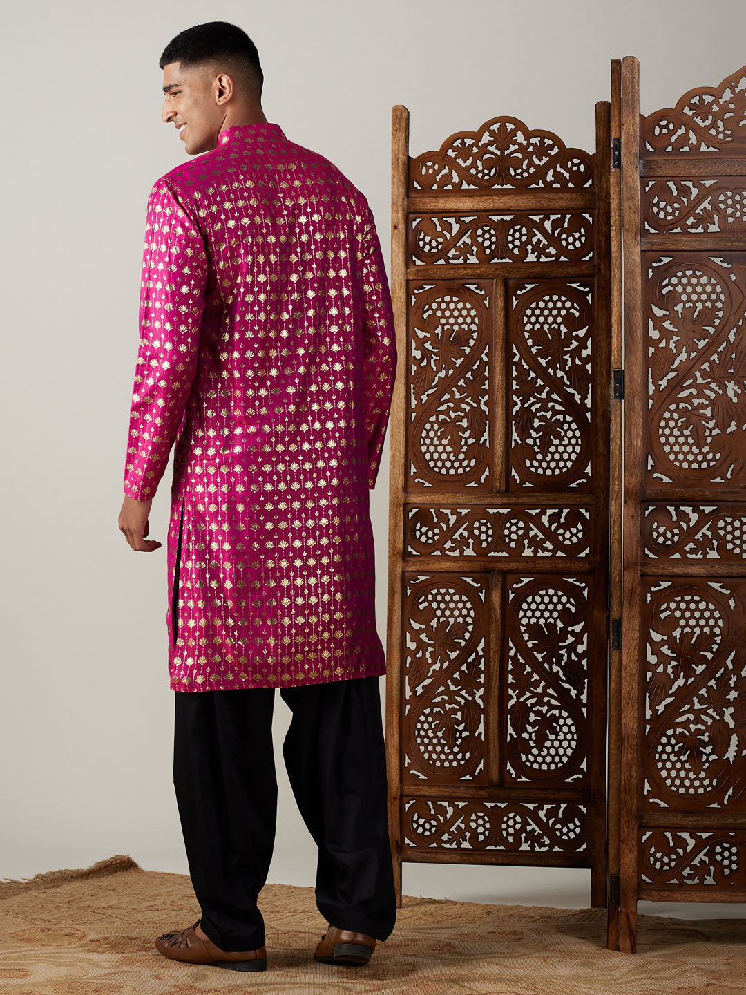 Men's Pink Viscose Straight Kurta and Patiala Set