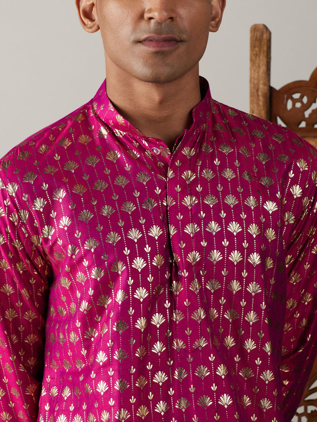 Men's Pink Viscose Straight Kurta and Patiala Set