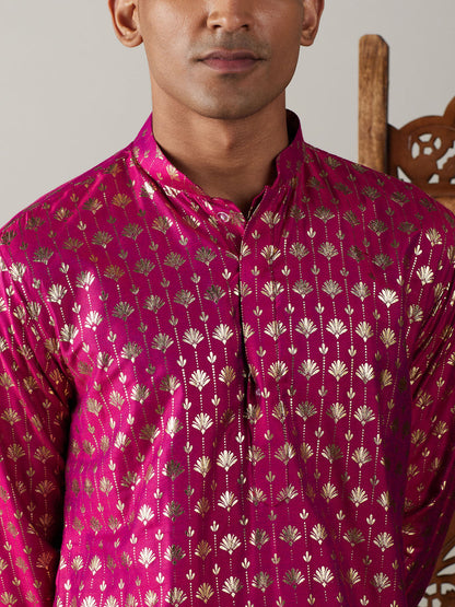 Men's Pink Viscose Straight Kurta and Patiala Set
