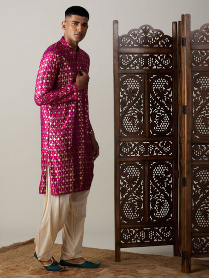 Men's Pink Viscose Straight Kurta and Patiala Set