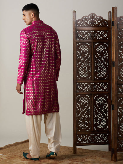Men's Pink Viscose Straight Kurta and Patiala Set