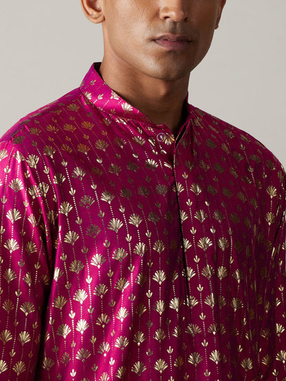 Men's Pink Viscose Straight Kurta and Patiala Set