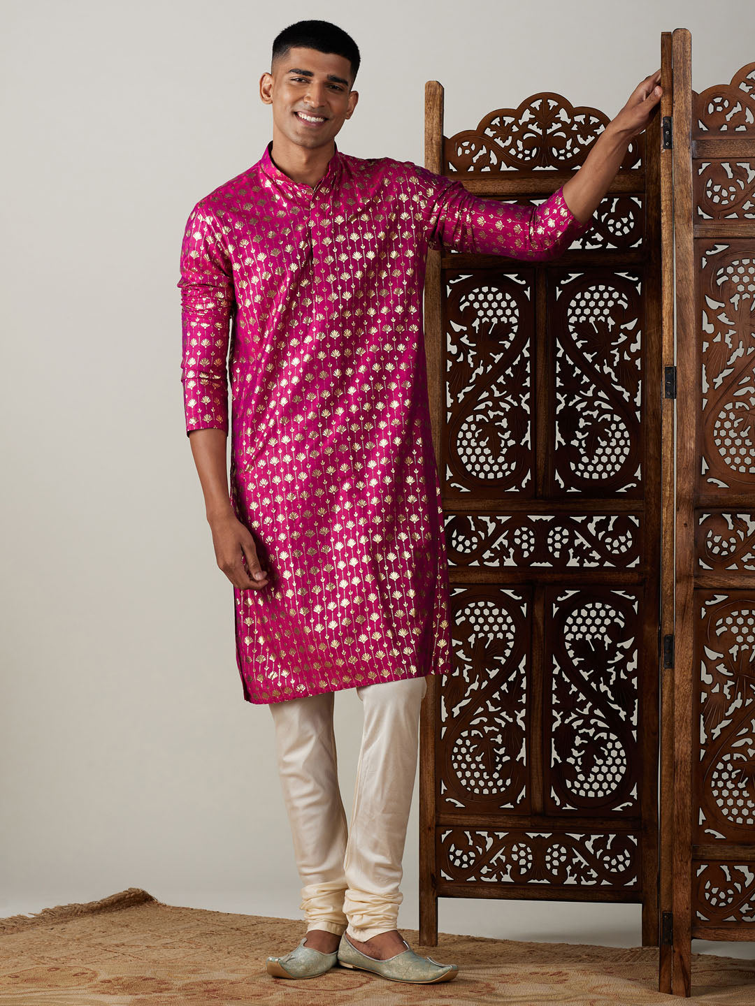 Men's Pink Viscose Straight Kurta Pyjama Set