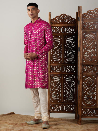 Men's Pink Viscose Straight Kurta Pyjama Set