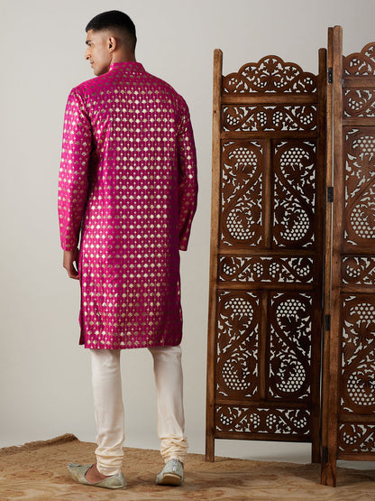 Men's Pink Viscose Straight Kurta Pyjama Set