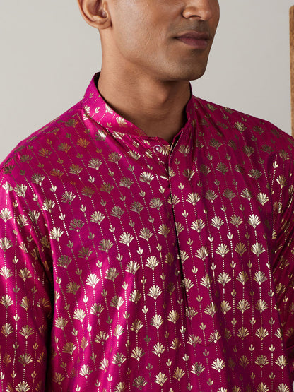 Men's Pink Viscose Straight Kurta Pyjama Set