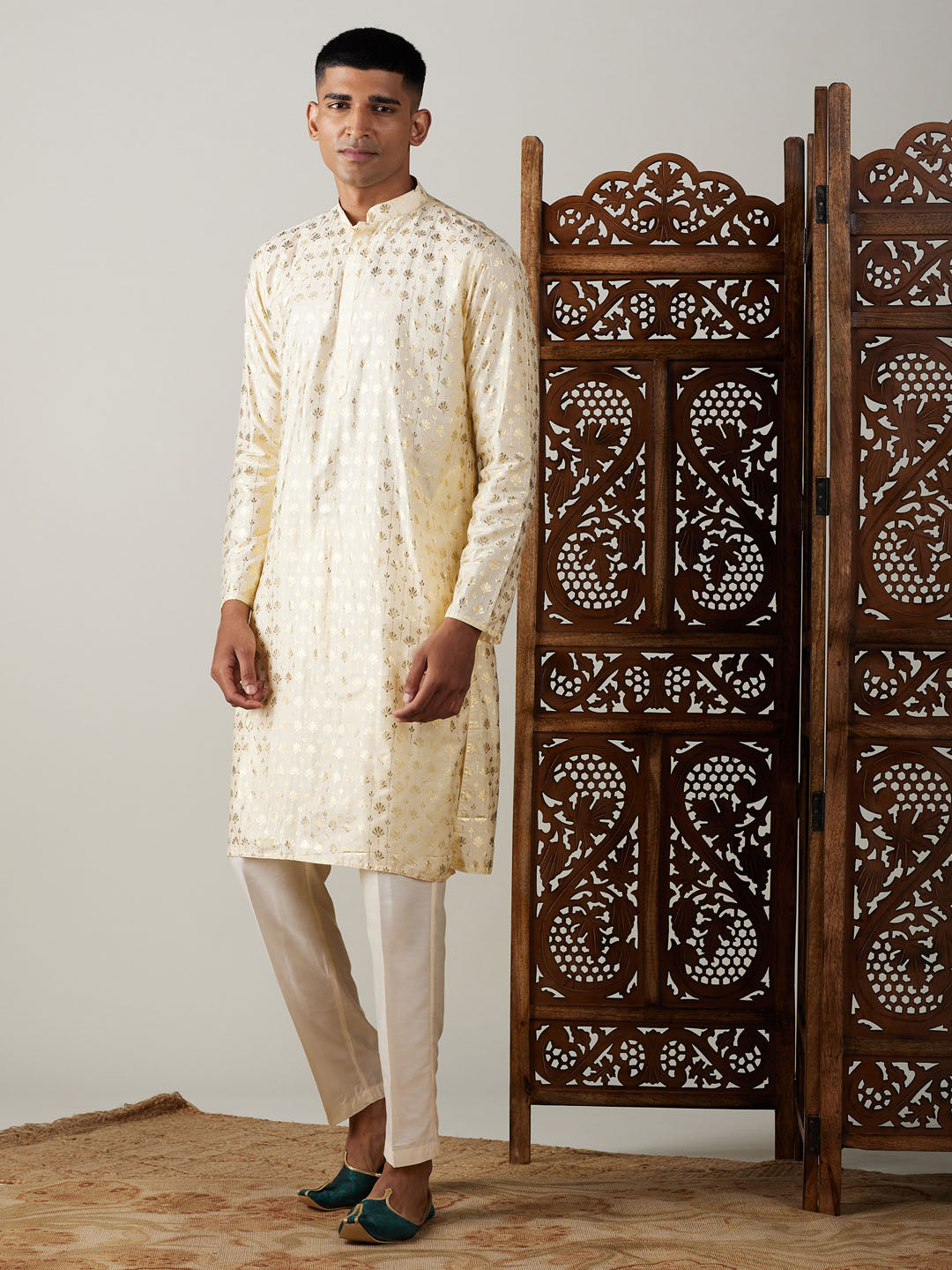 Men's Gold Viscose Straight Kurta Pyjama Set