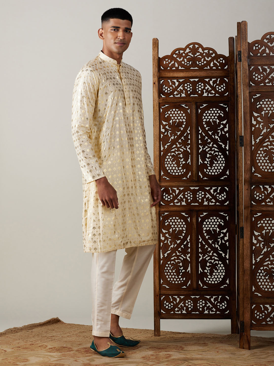 Men's Gold Viscose Straight Kurta Pyjama Set