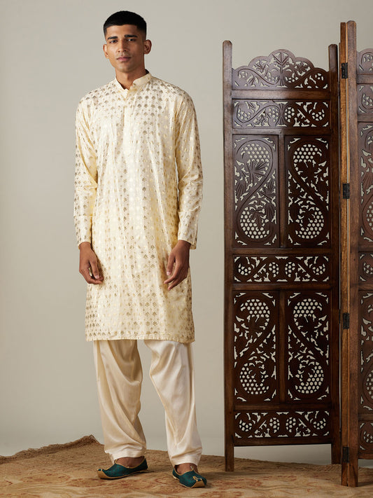 Men's Gold Viscose Straight Kurta and Patiala Set