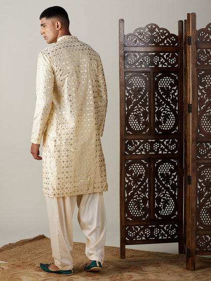 Men's Gold Viscose Straight Kurta and Patiala Set