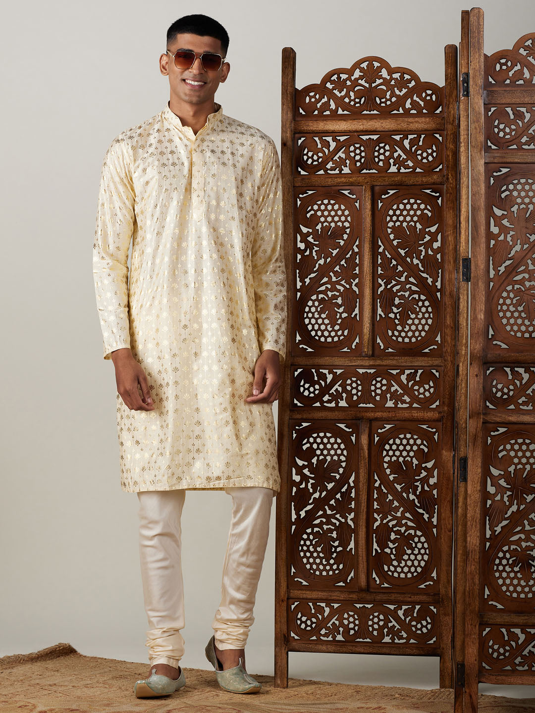 Men's Gold Viscose Straight Kurta Pyjama Set