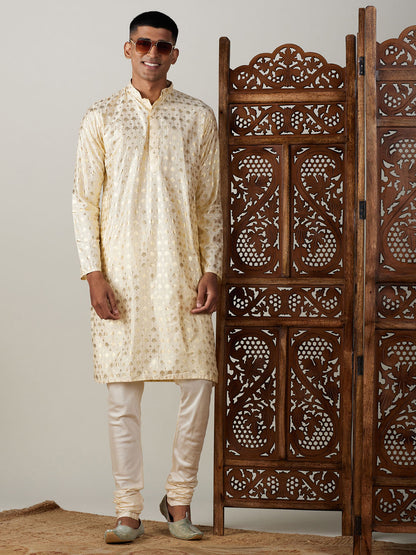 Men's Gold Viscose Straight Kurta Pyjama Set