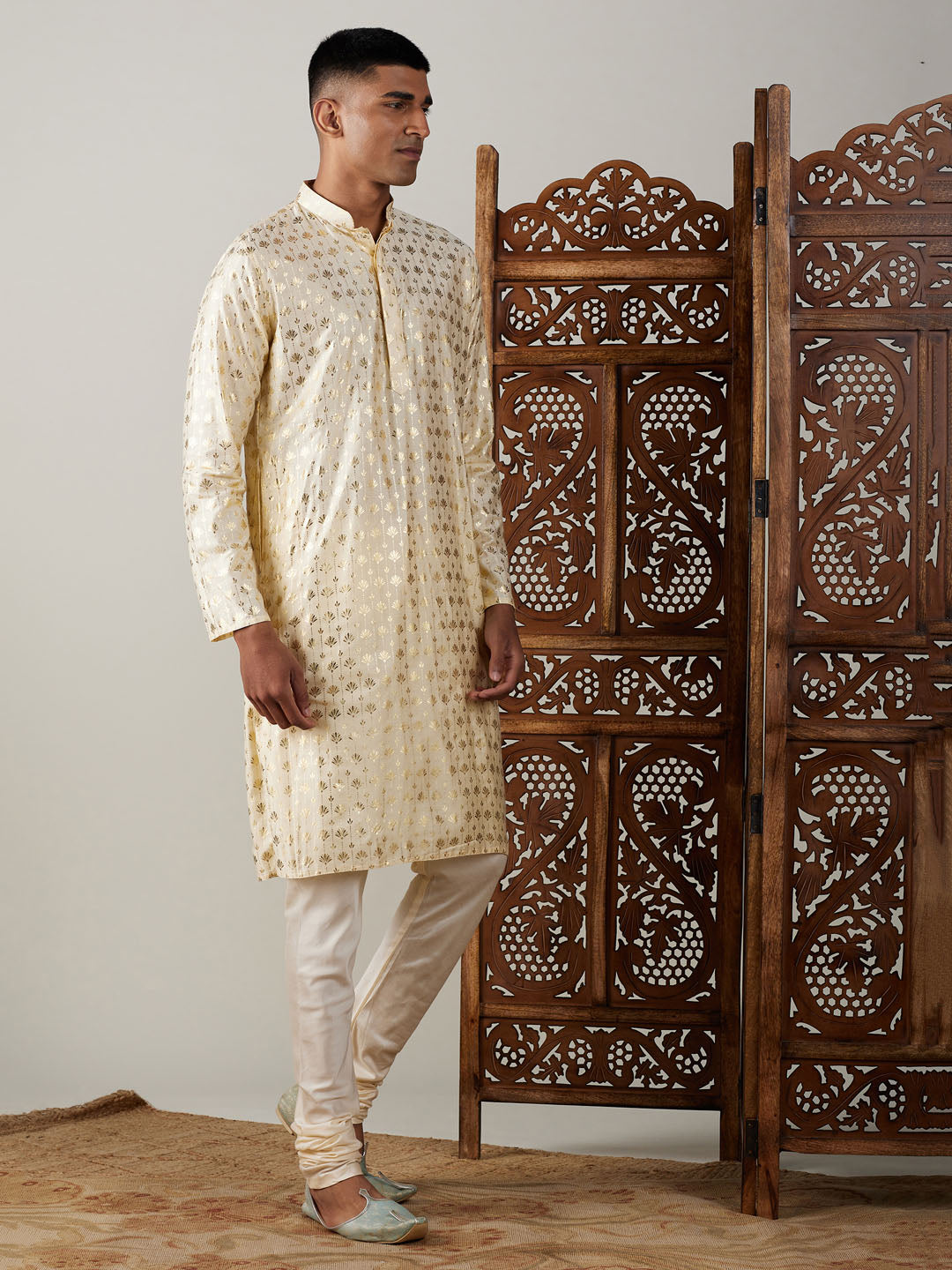 Men's Gold Viscose Straight Kurta Pyjama Set