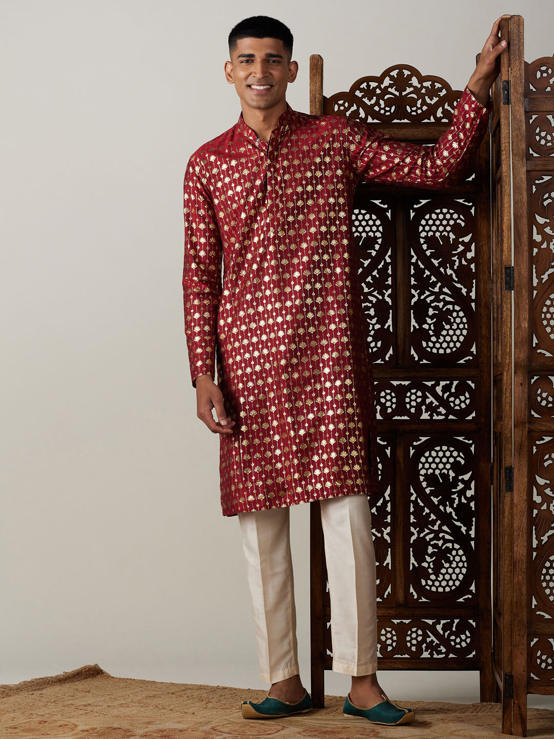 Men's Maroon Viscose Straight Kurta Pyjama Set