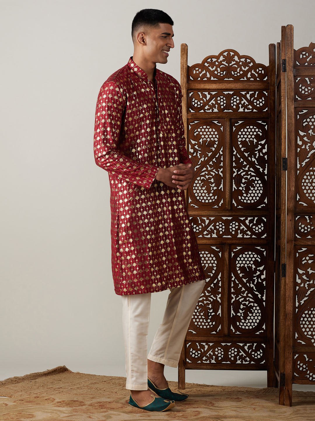 Men's Maroon Viscose Straight Kurta Pyjama Set