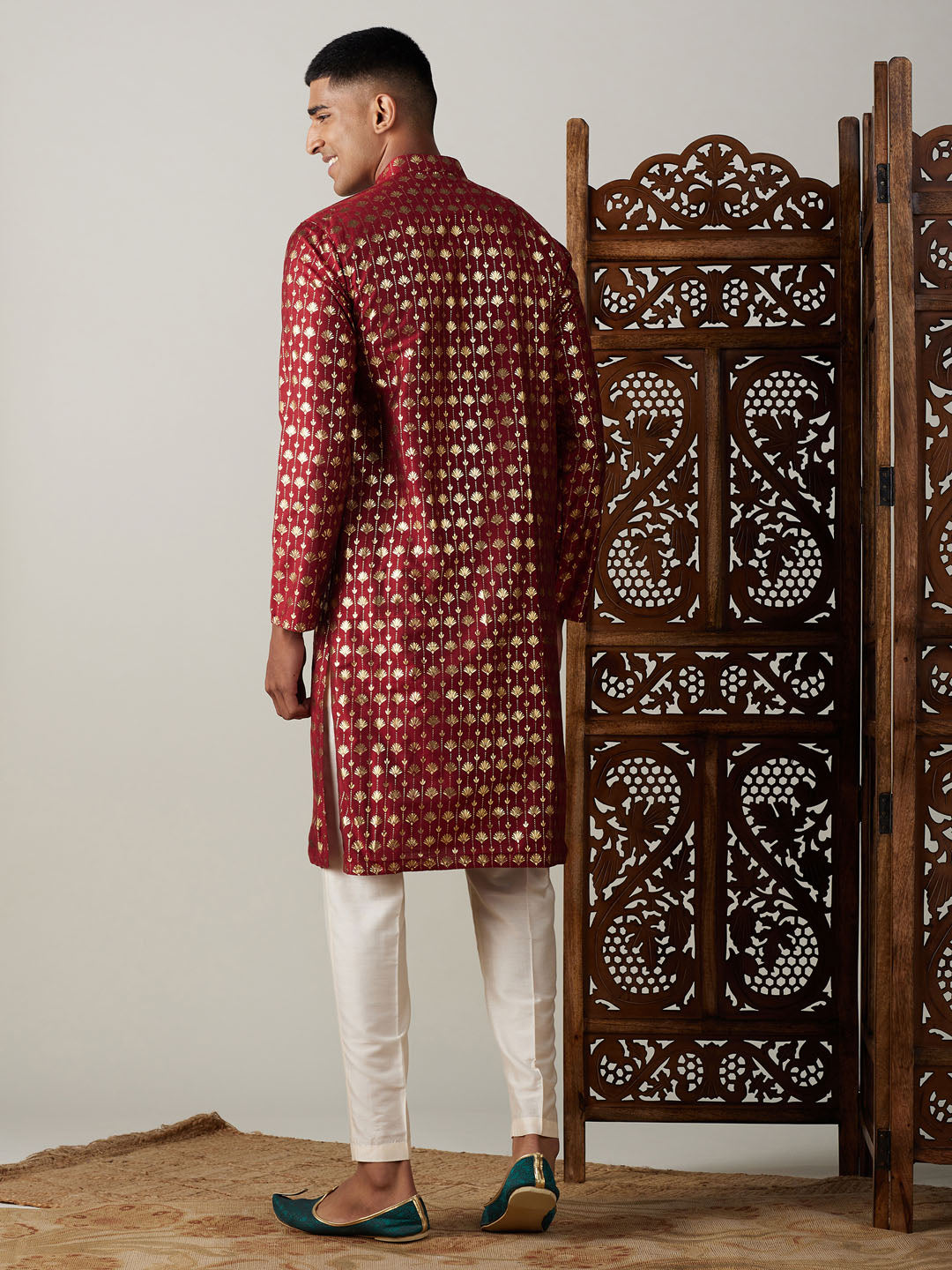 Men's Maroon Viscose Straight Kurta Pyjama Set