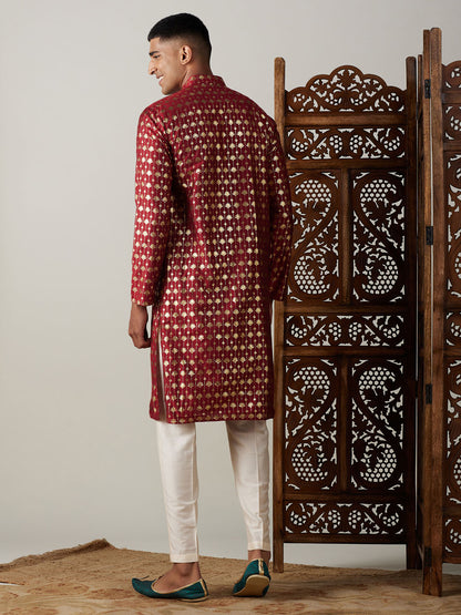 Men's Maroon Viscose Straight Kurta Pyjama Set