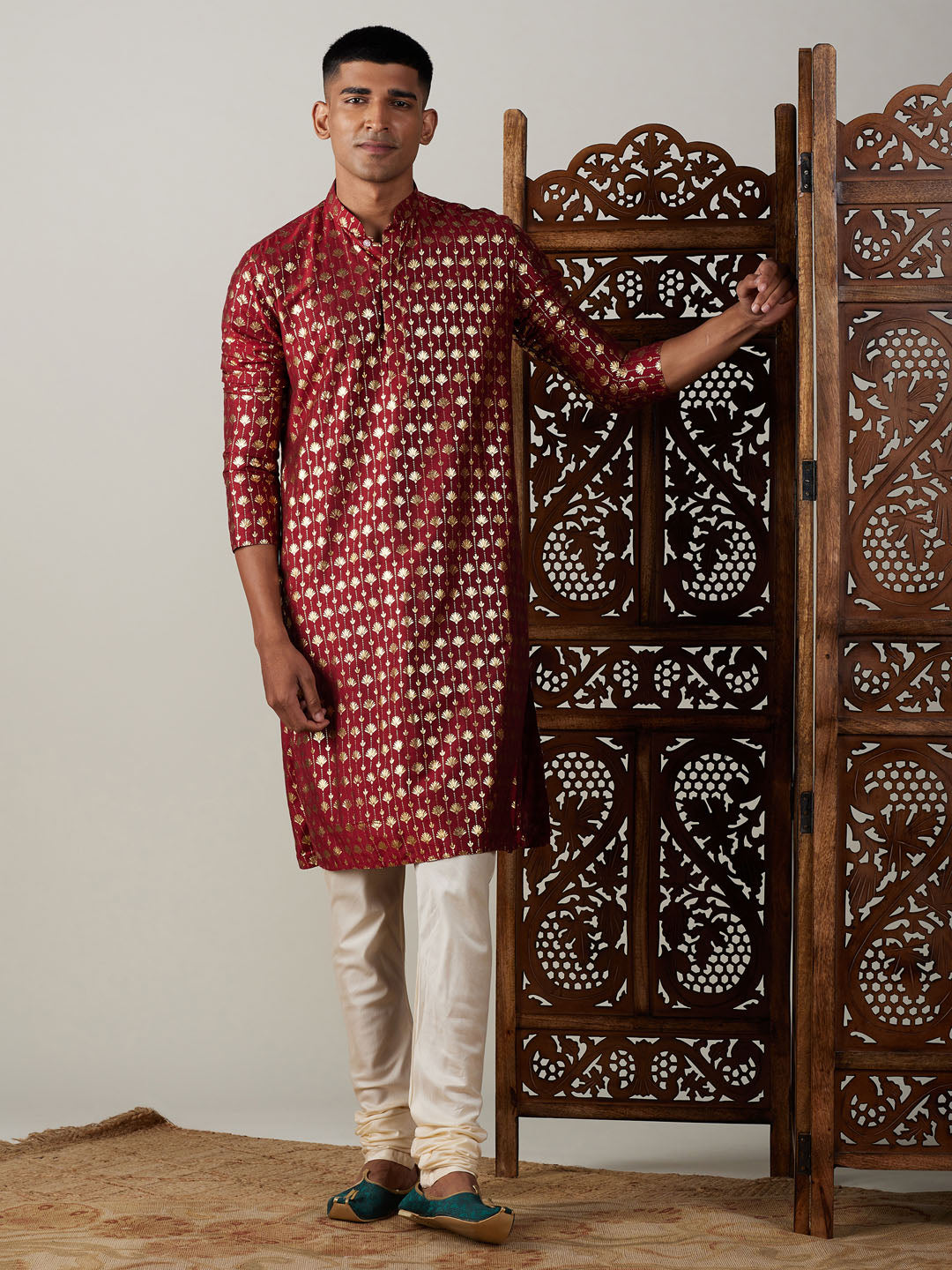Men's Maroon Viscose Straight Kurta Pyjama Set