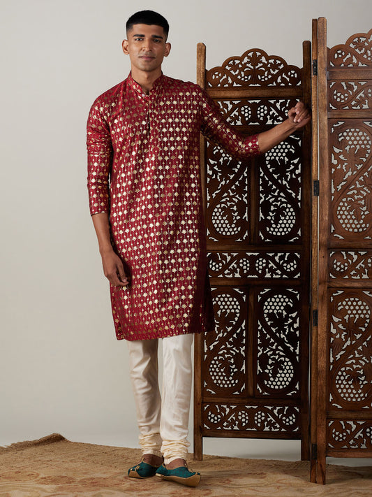 Men's Maroon Viscose Straight Kurta Pyjama Set