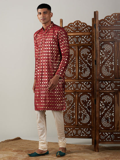 Men's Maroon Viscose Straight Kurta Pyjama Set