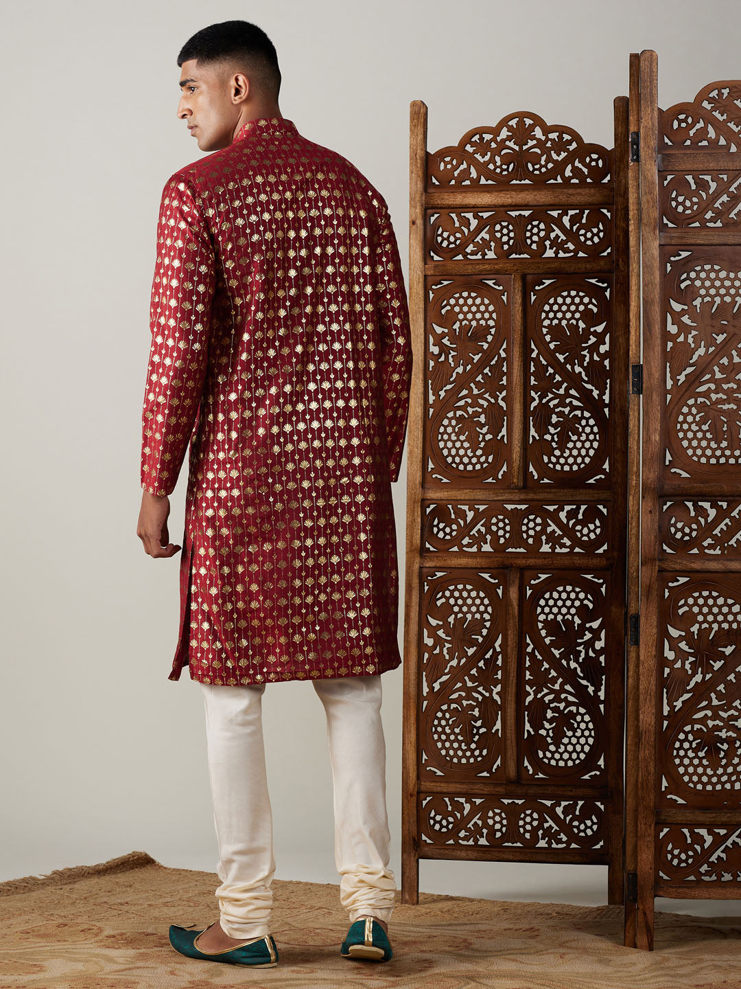 Men's Maroon Viscose Straight Kurta Pyjama Set