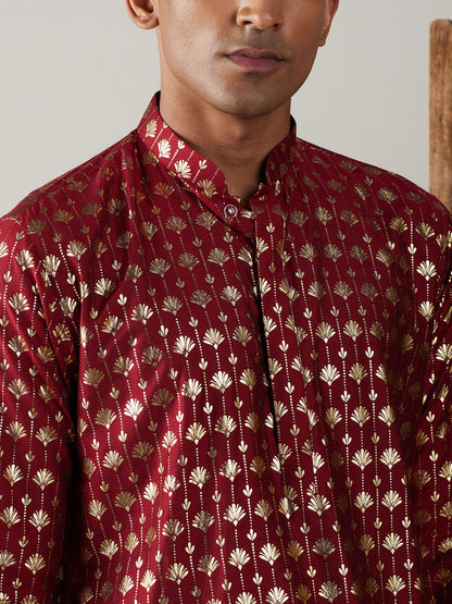 Men's Maroon Viscose Straight Kurta Pyjama Set