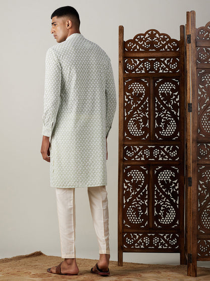 Men's Green Georgette Straight Kurta Pyjama Set