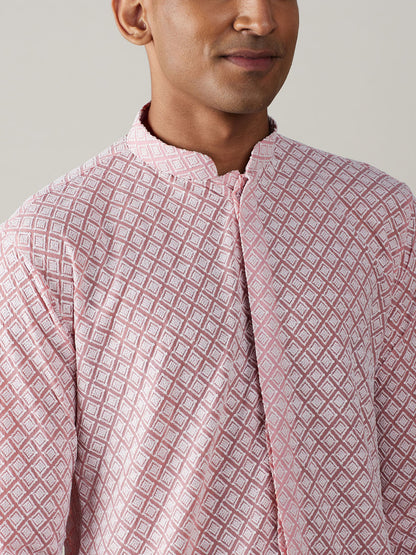 Men's Pink Georgette Straight Kurta Pyjama Set