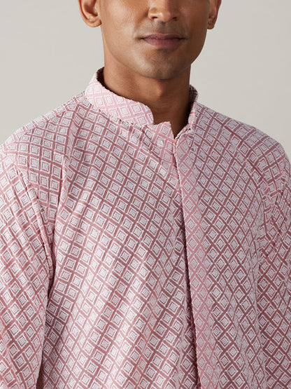 Men's Pink Georgette Straight Kurta and Patiala Set