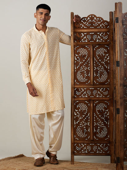 Men's Cream Georgette Straight Kurta and Patiala Set
