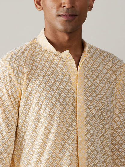 Men's Cream Georgette Straight Kurta and Patiala Set