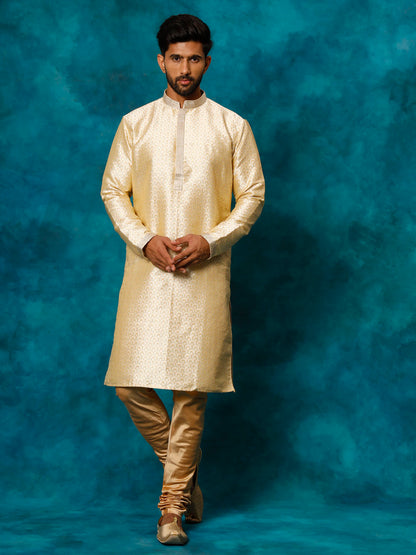 Men's Gold Silk Blend Straight Kurta Pyjama Set