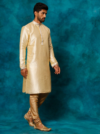 Men's Gold Silk Blend Straight Kurta Pyjama Set