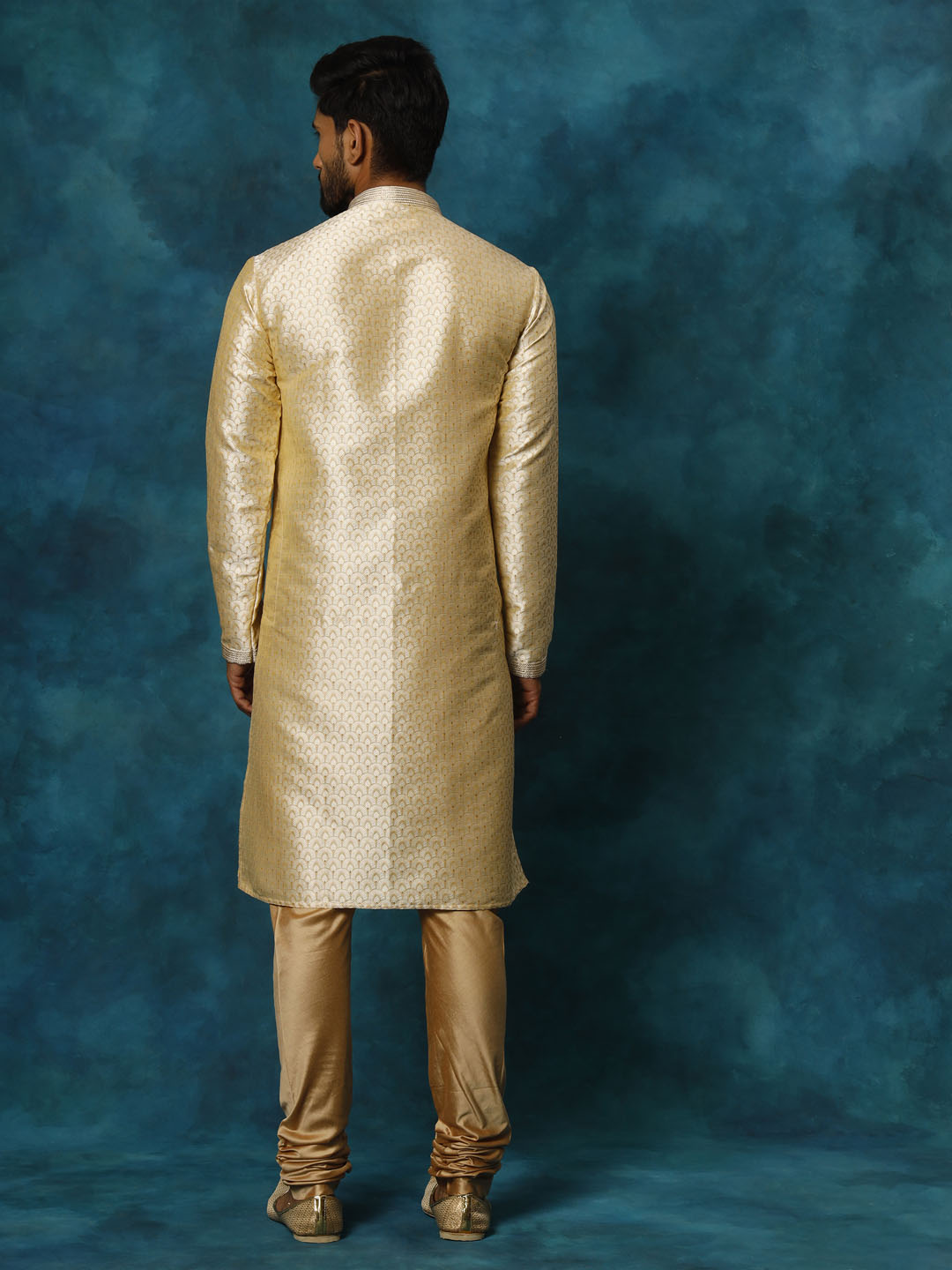 Men's Gold Silk Blend Straight Kurta Pyjama Set