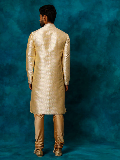 Men's Gold Silk Blend Straight Kurta Pyjama Set