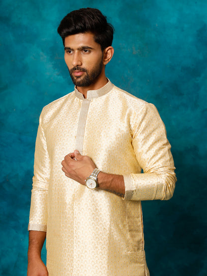 Men's Gold Silk Blend Straight Kurta Pyjama Set