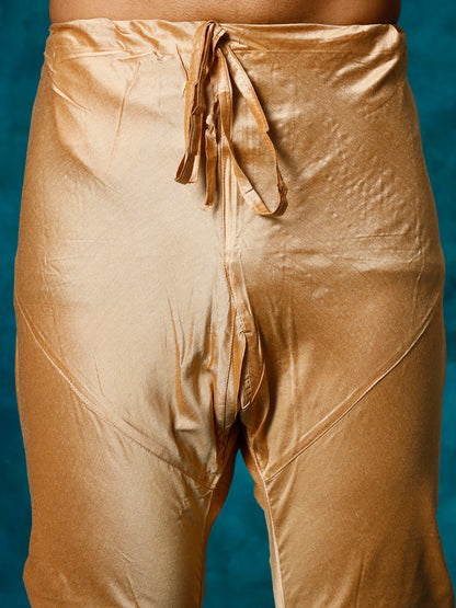 Men's Gold Silk Blend Straight Kurta Pyjama Set