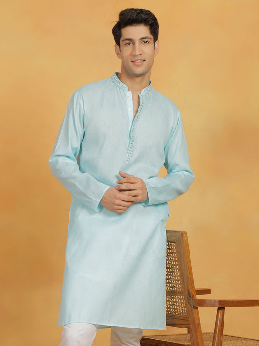 Men's Aqua Cotton Straight Kurta Pyjama Set