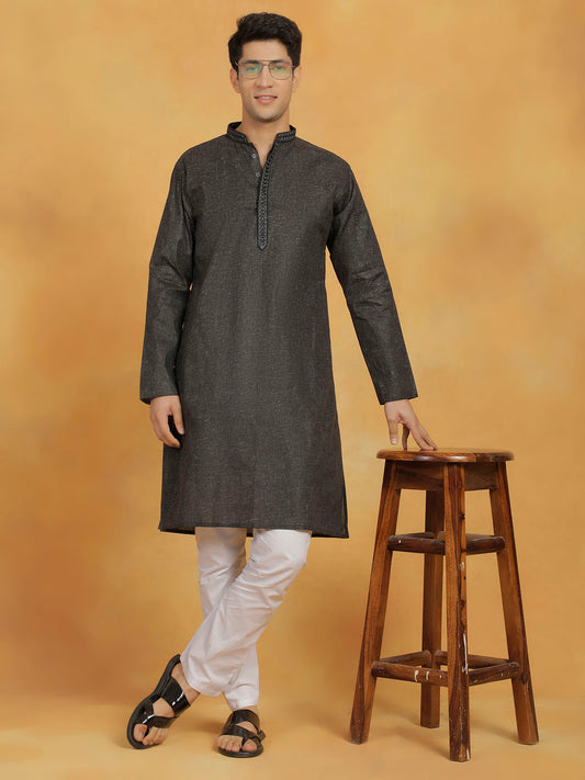 Men's Black Cotton Straight Kurta Pyjama Set