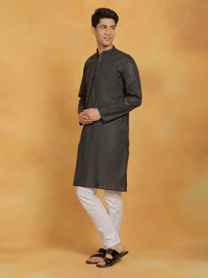 Men's Black Cotton Straight Kurta Pyjama Set