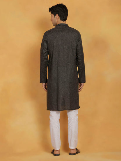 Men's Black Cotton Straight Kurta Pyjama Set