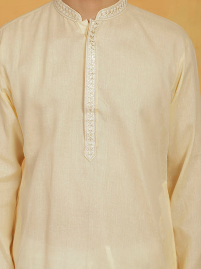 Men's Cream Cotton Straight Kurta