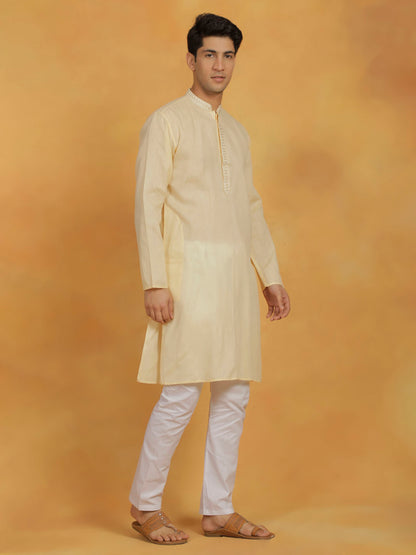 Men's Cream Cotton Straight Kurta Pyjama Set