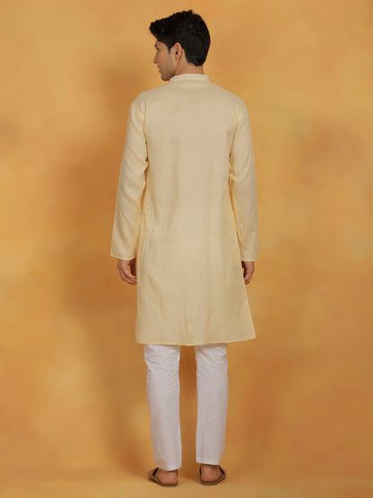 Men's Cream Cotton Straight Kurta Pyjama Set