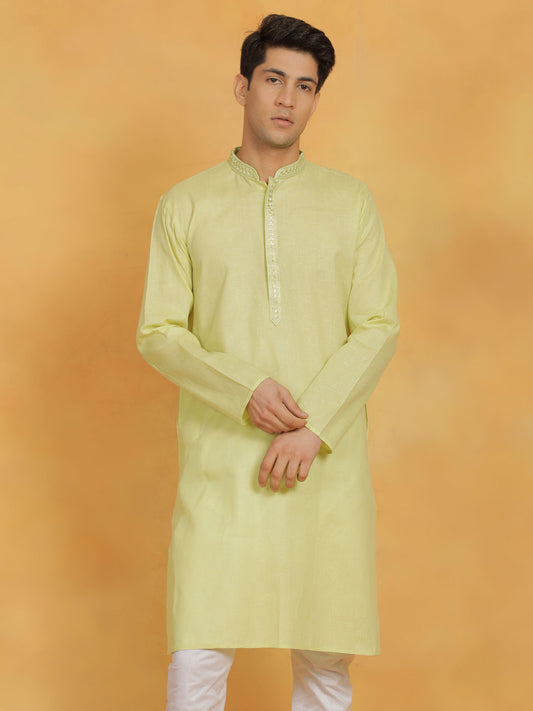 Men's Mint Green Cotton Straight Kurta